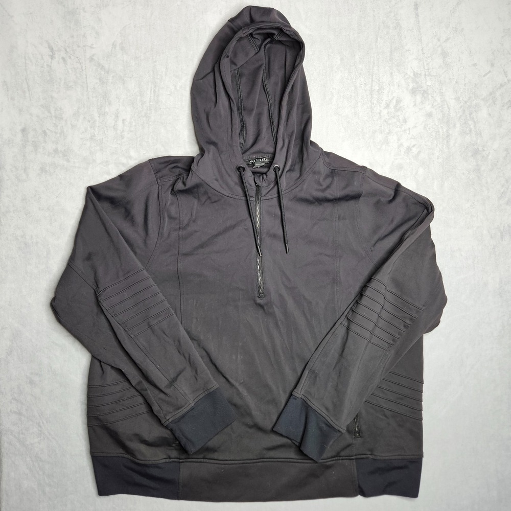 Athleta Venice Moto Hoodie Womens XL Black 1/4 Zip Sweatshirt Adjustable Casual